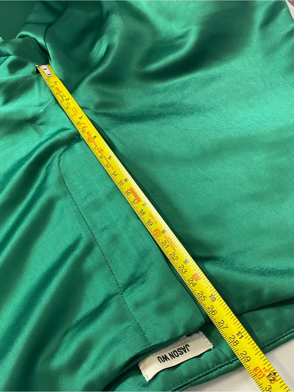 Jason Wu High Rise Wide Leg Flare Emerald Green Satin Pants Trousers Size 4